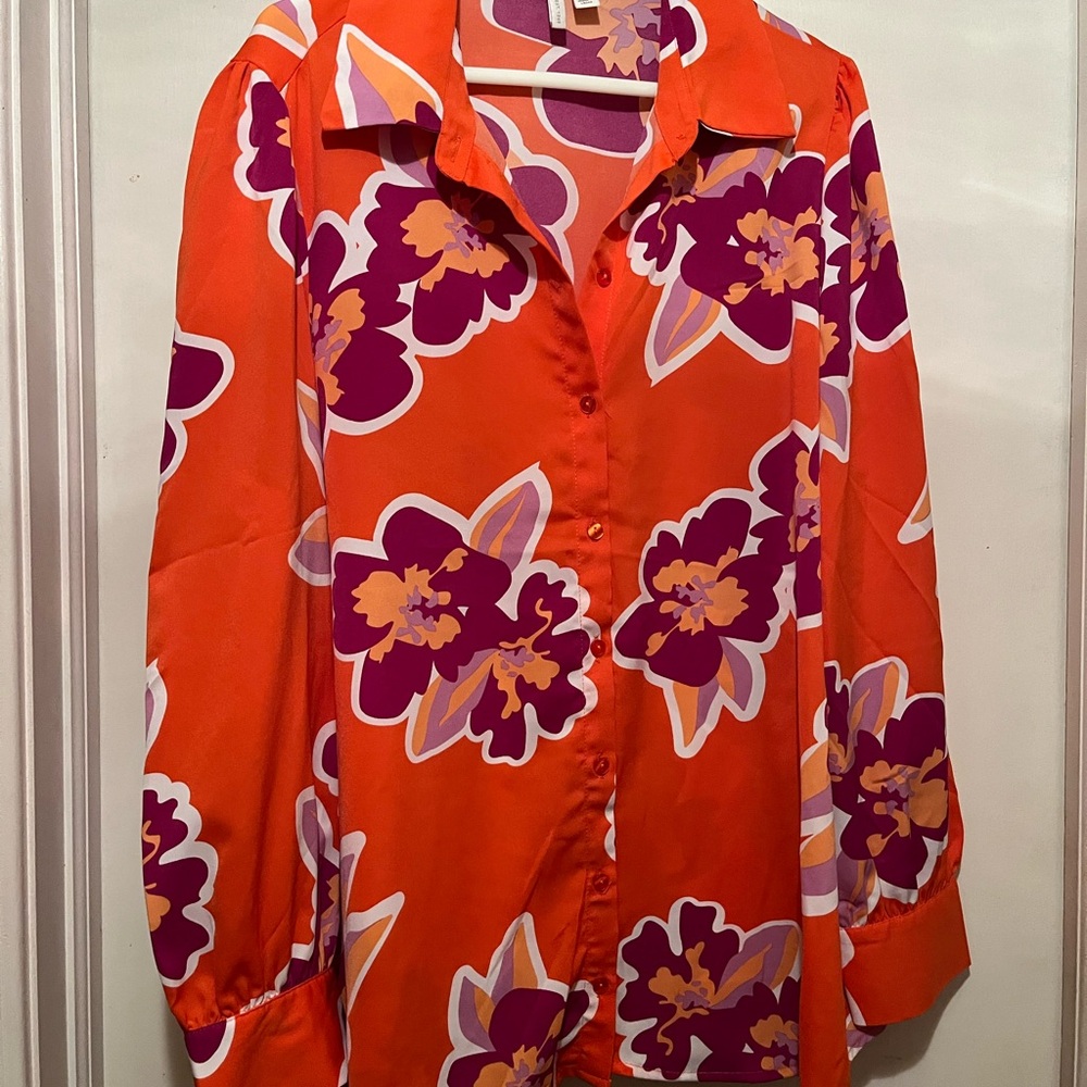 Cato Orange and Purple Floral Shirt